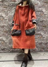 Vestido largo vaquero con bolsillos y capucha naranja de talla grande para otoño